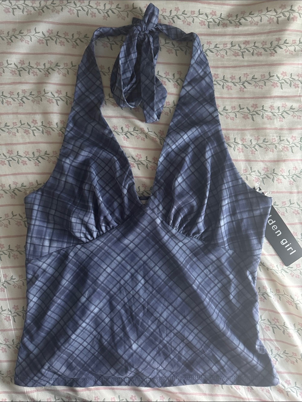 Navy Plaid Halter Top